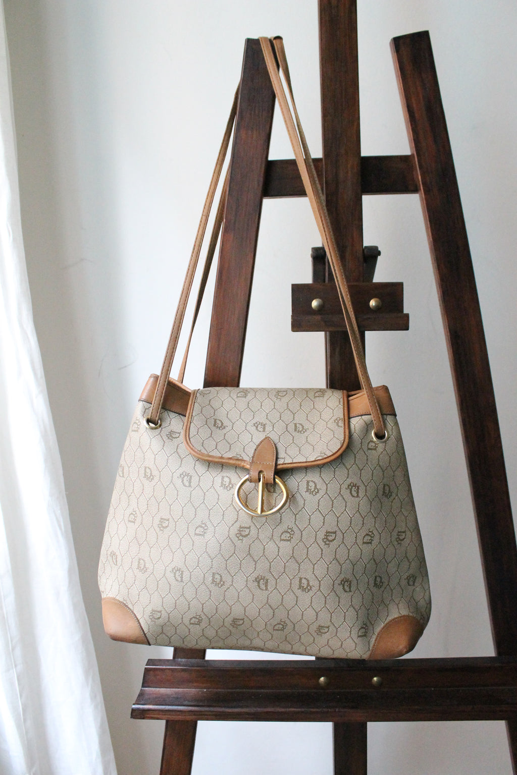 Dior sac à main en toile et cuir camel