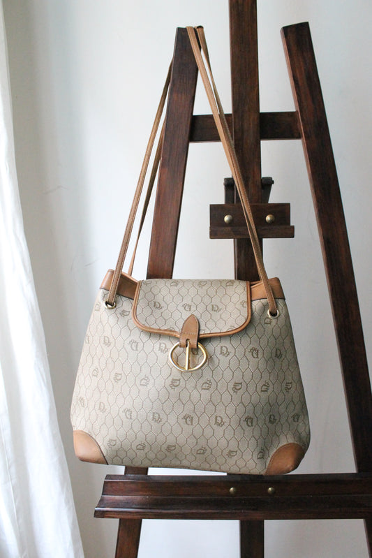 Dior sac à main en toile et cuir camel