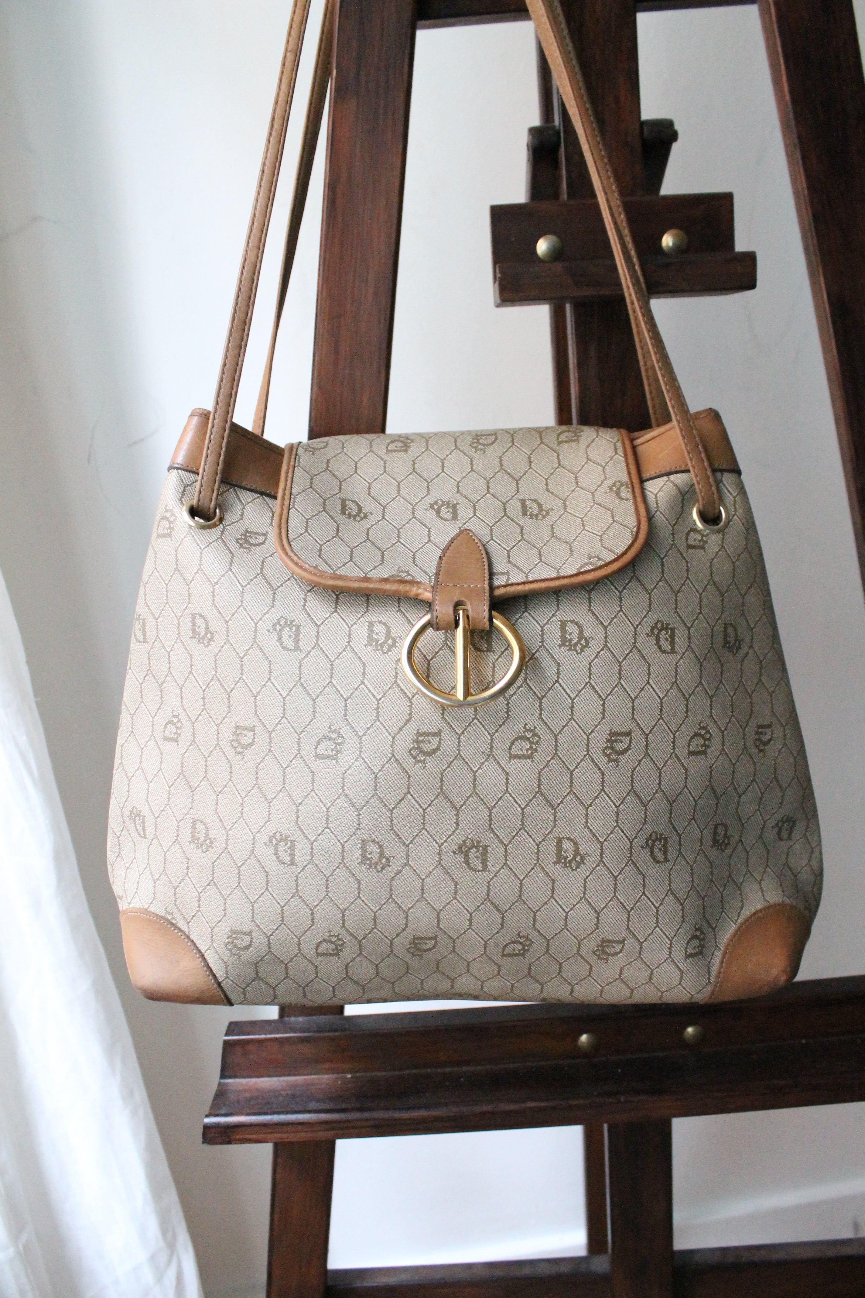 Dior sac à main en toile et cuir camel