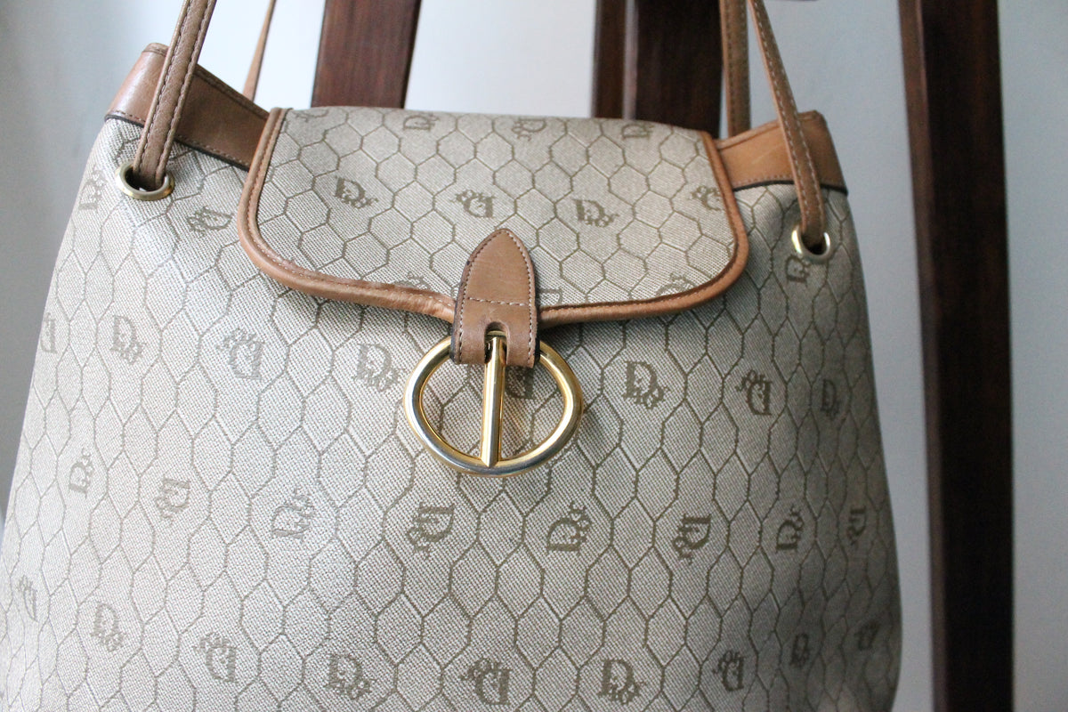Dior sac à main en toile et cuir camel