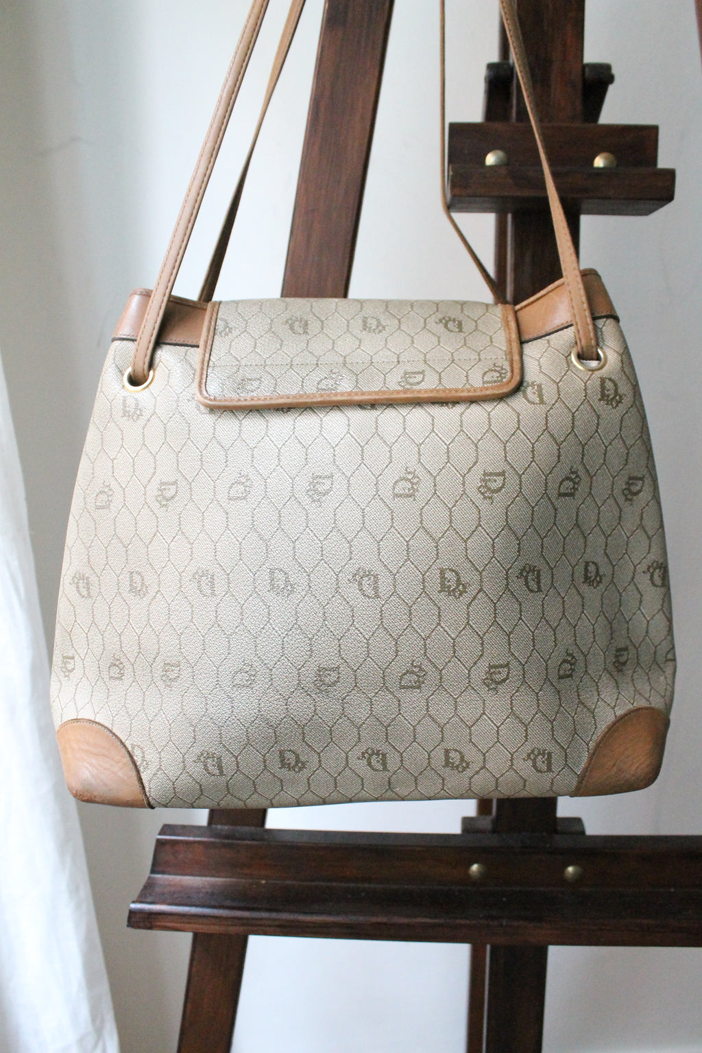 Dior sac à main en toile et cuir camel