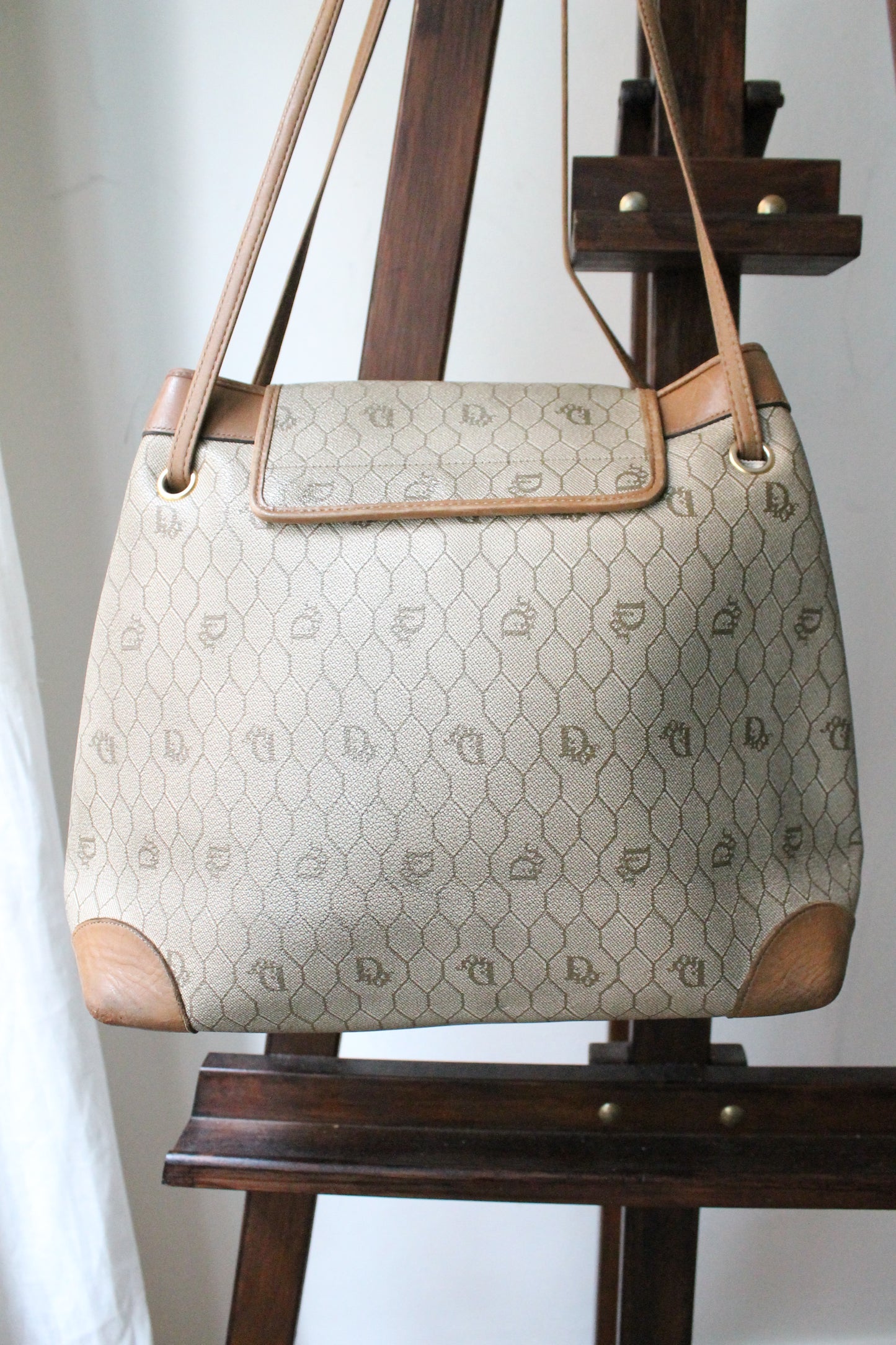 Dior sac à main en toile et cuir camel