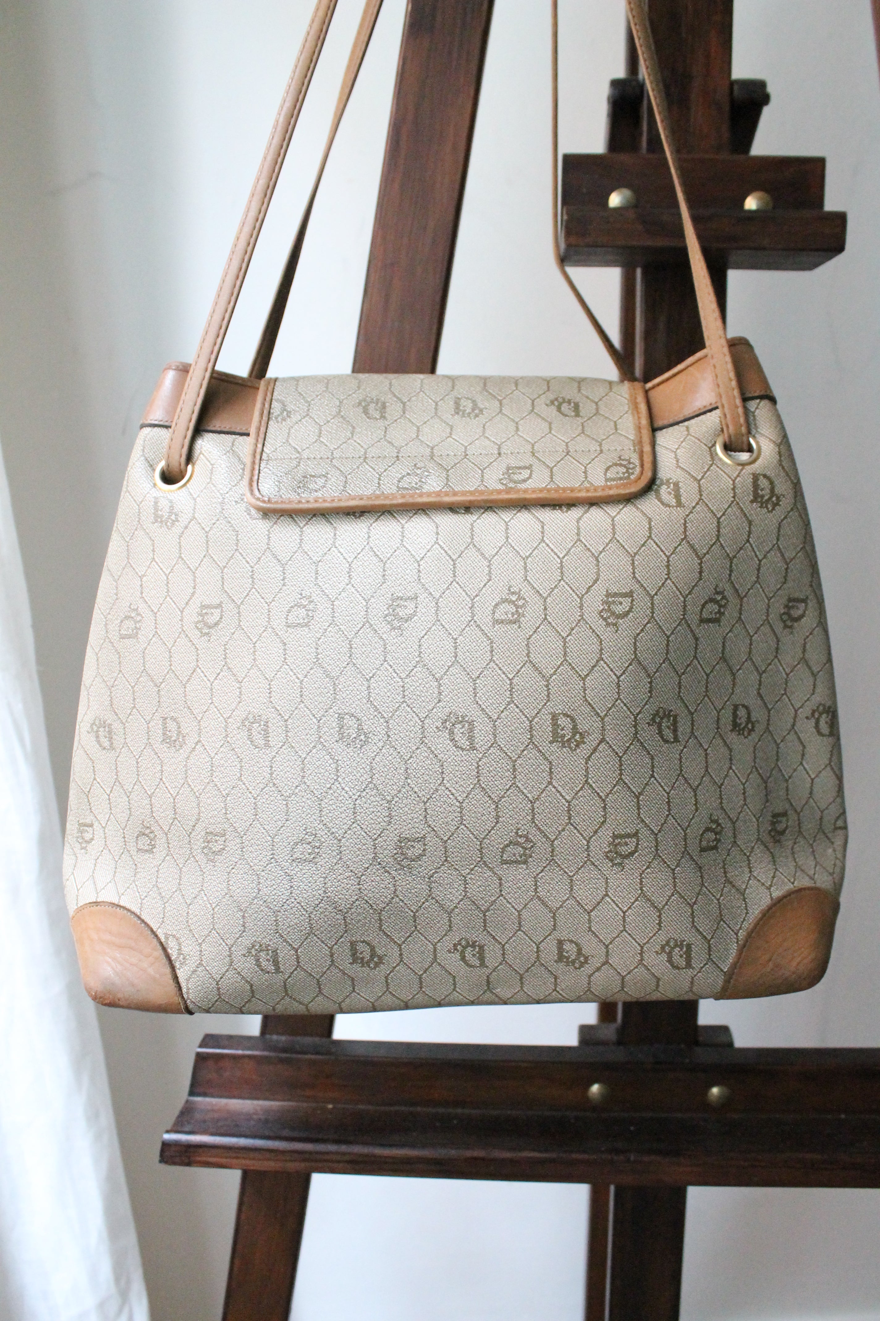 Dior sac à main en toile et cuir camel