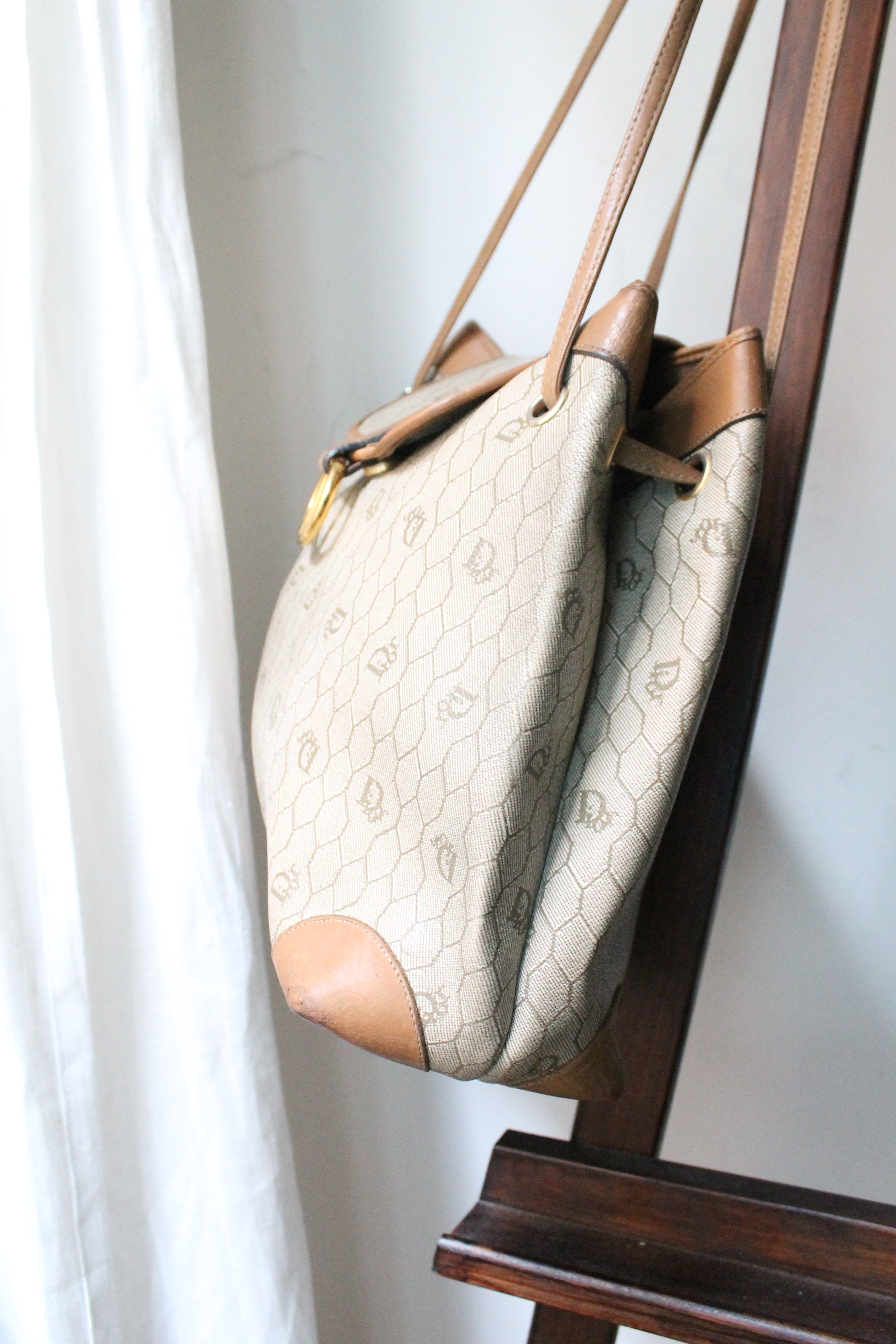Dior sac à main en toile et cuir camel