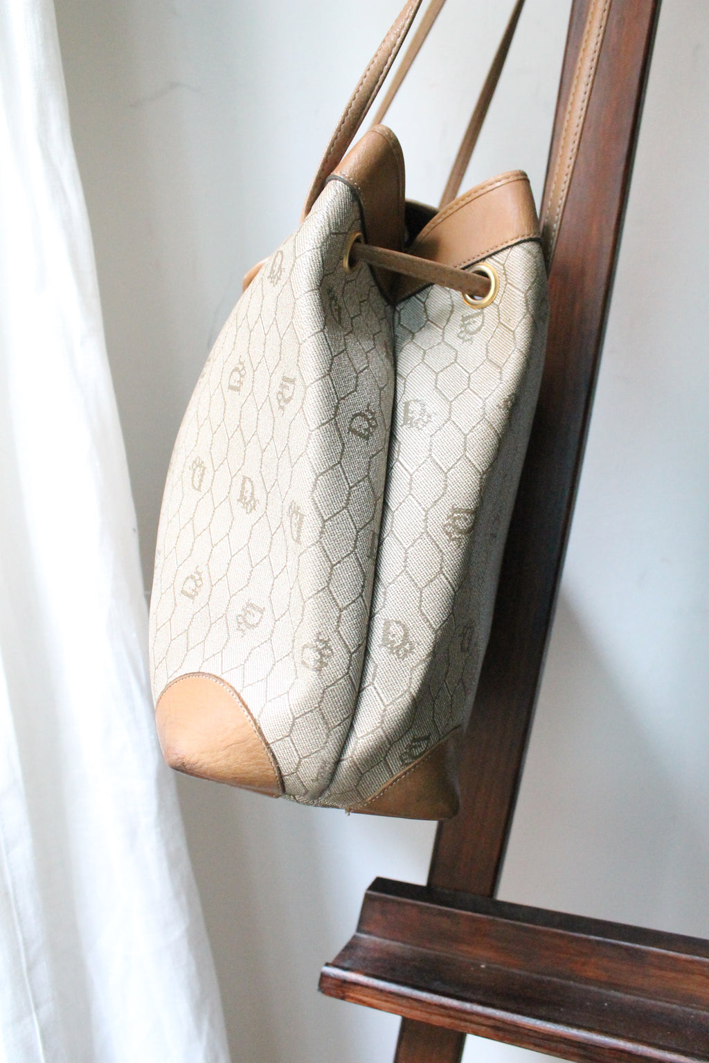 Dior sac à main en toile et cuir camel