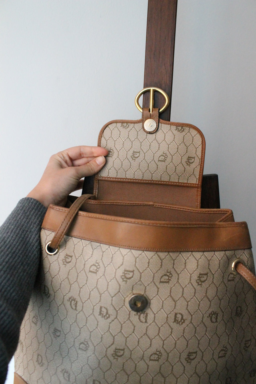 Dior sac à main en toile et cuir camel