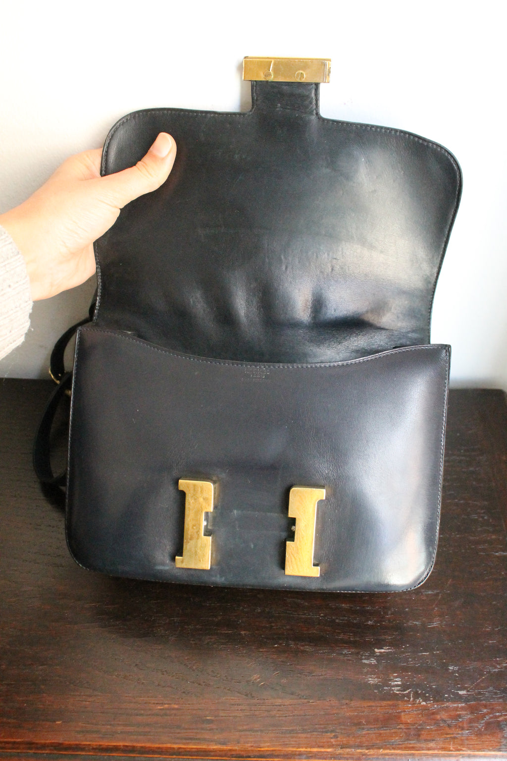 Hermès sac à main modèle Constance bleu en cuir box