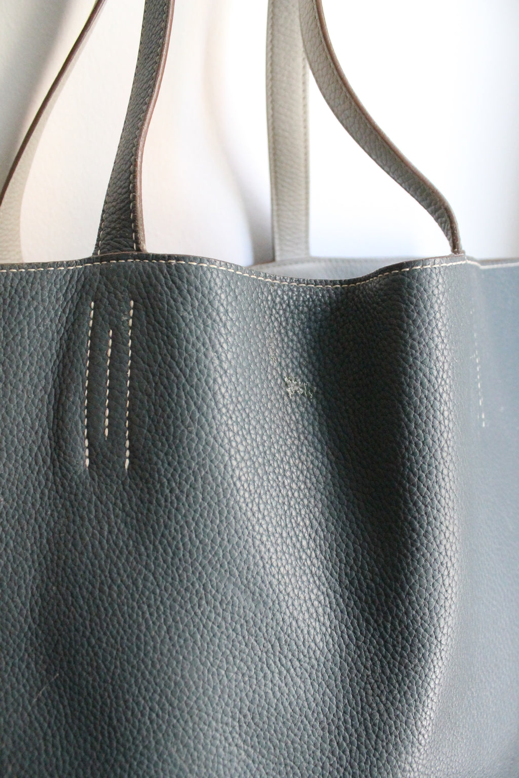 Hermès sac à main modèle Double sens en cuir gris et bleu