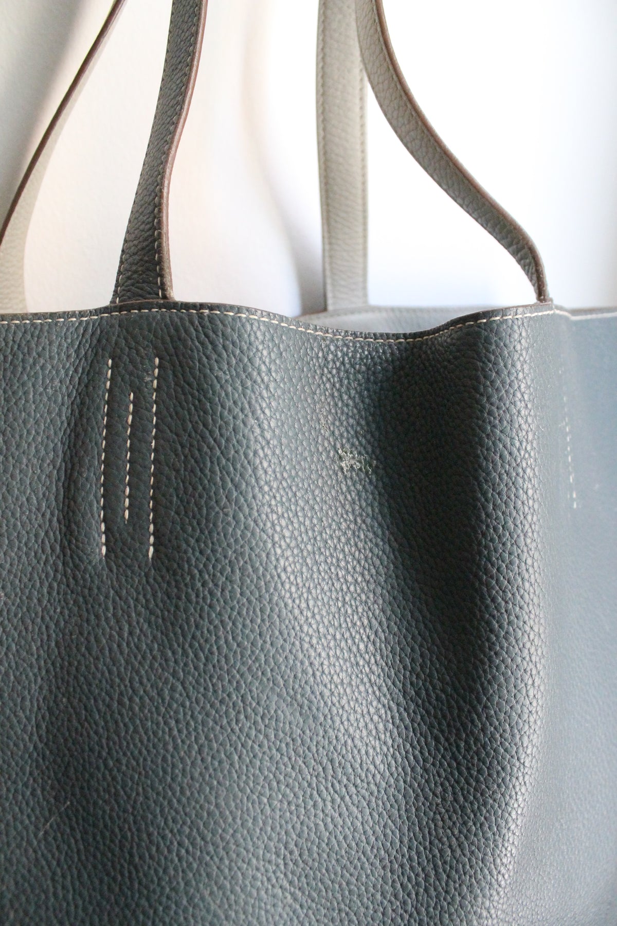 Hermès sac à main modèle Double sens en cuir gris et bleu
