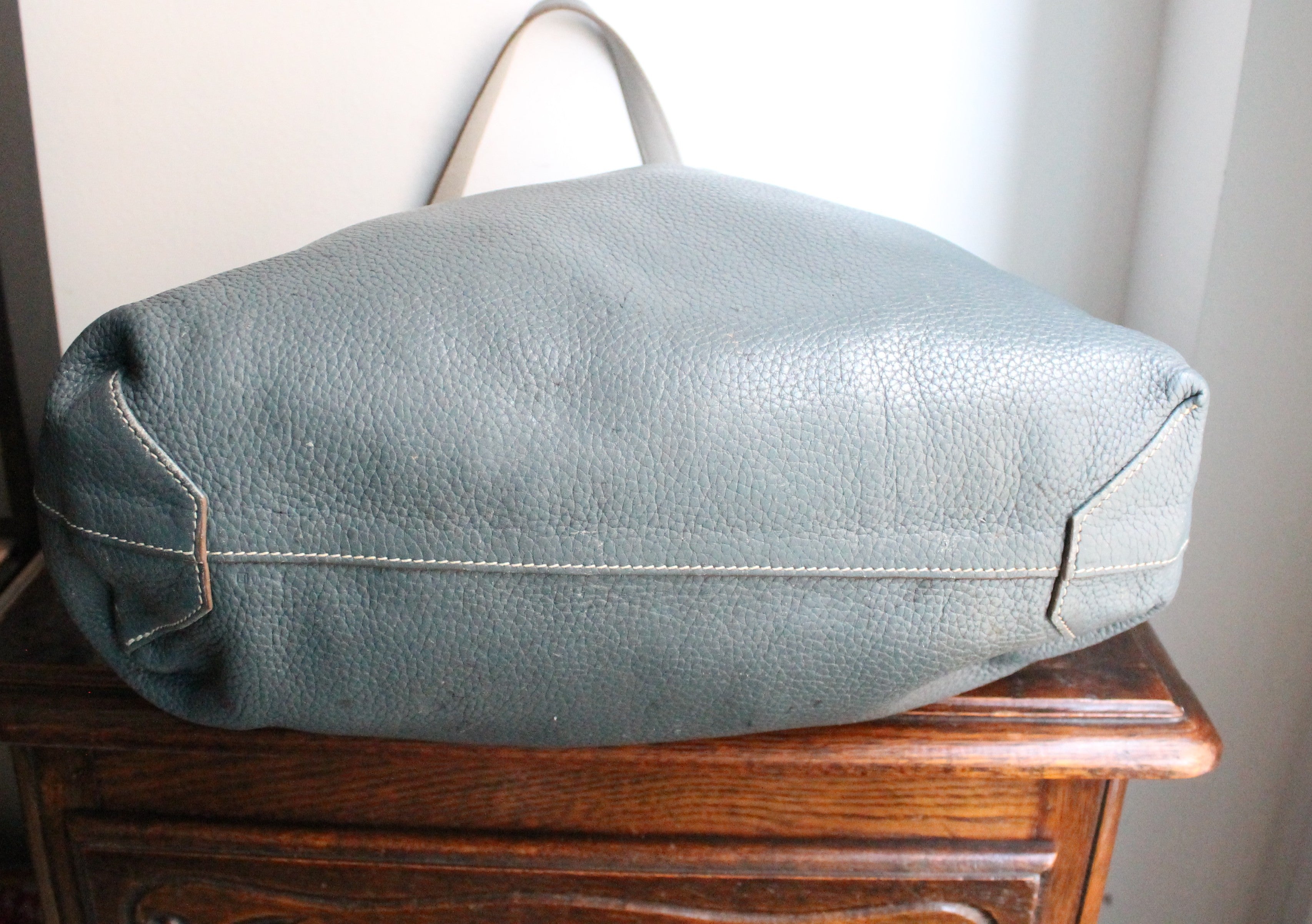 Hermès sac à main modèle Double sens en cuir gris et bleu