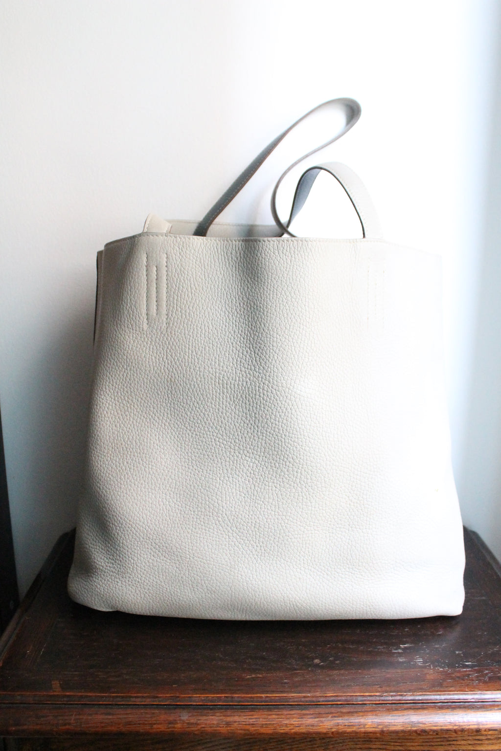 Hermès sac à main modèle Double sens en cuir gris et bleu