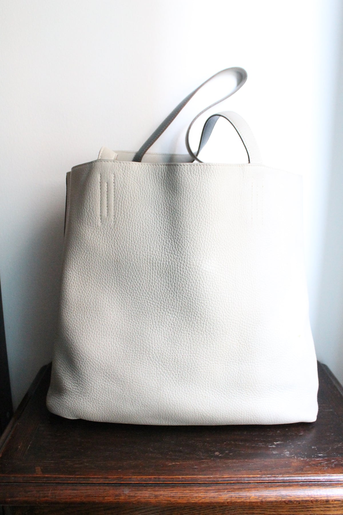 Hermès sac à main modèle Double sens en cuir gris et bleu