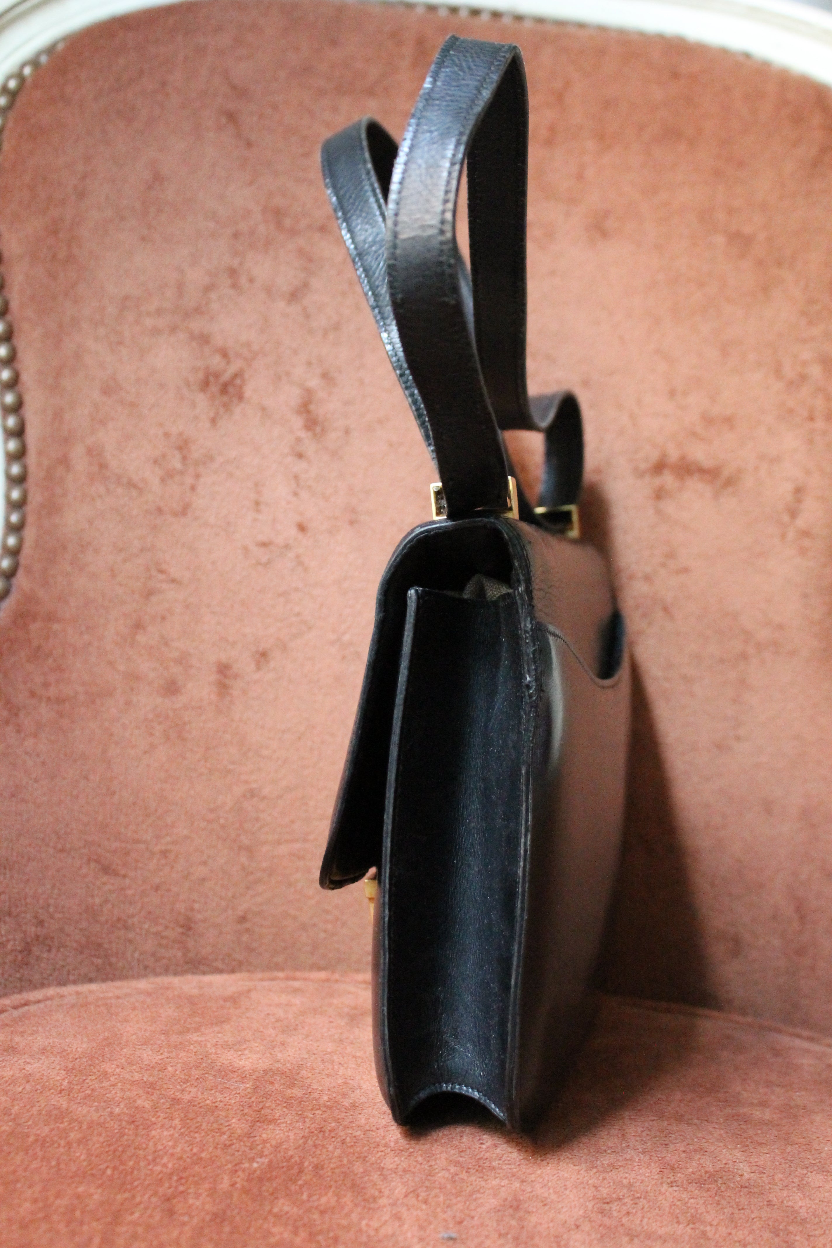 Hermès Paris sac constance vintage en cuir box noir