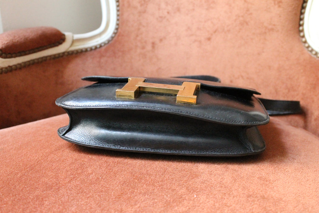 Hermès Paris sac constance vintage en cuir box noir