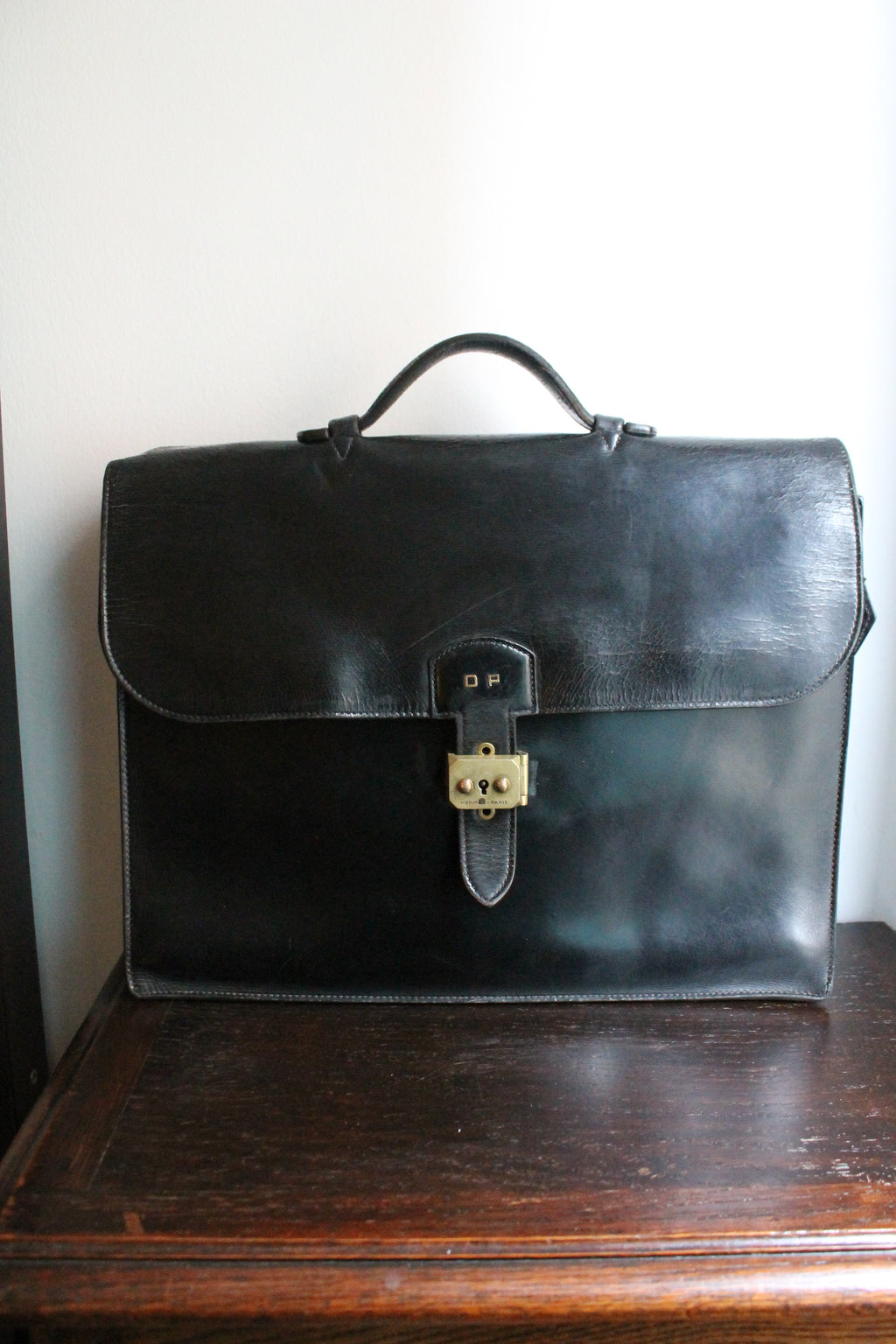 Hermès sac à dépêche en cuir noir box