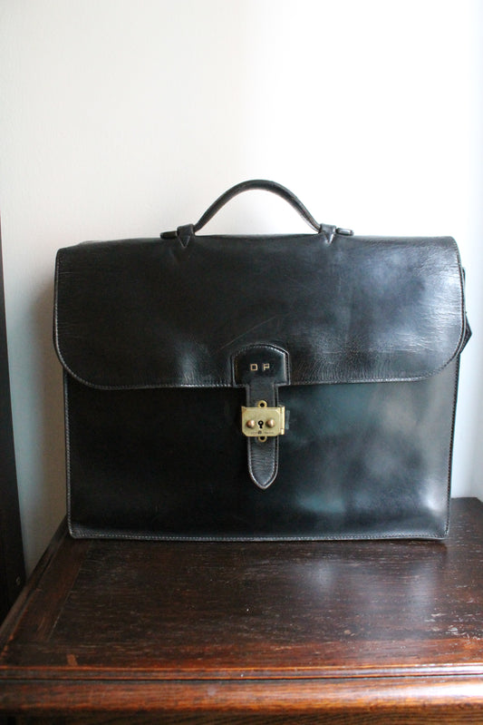 Hermès sac à dépêche en cuir noir box