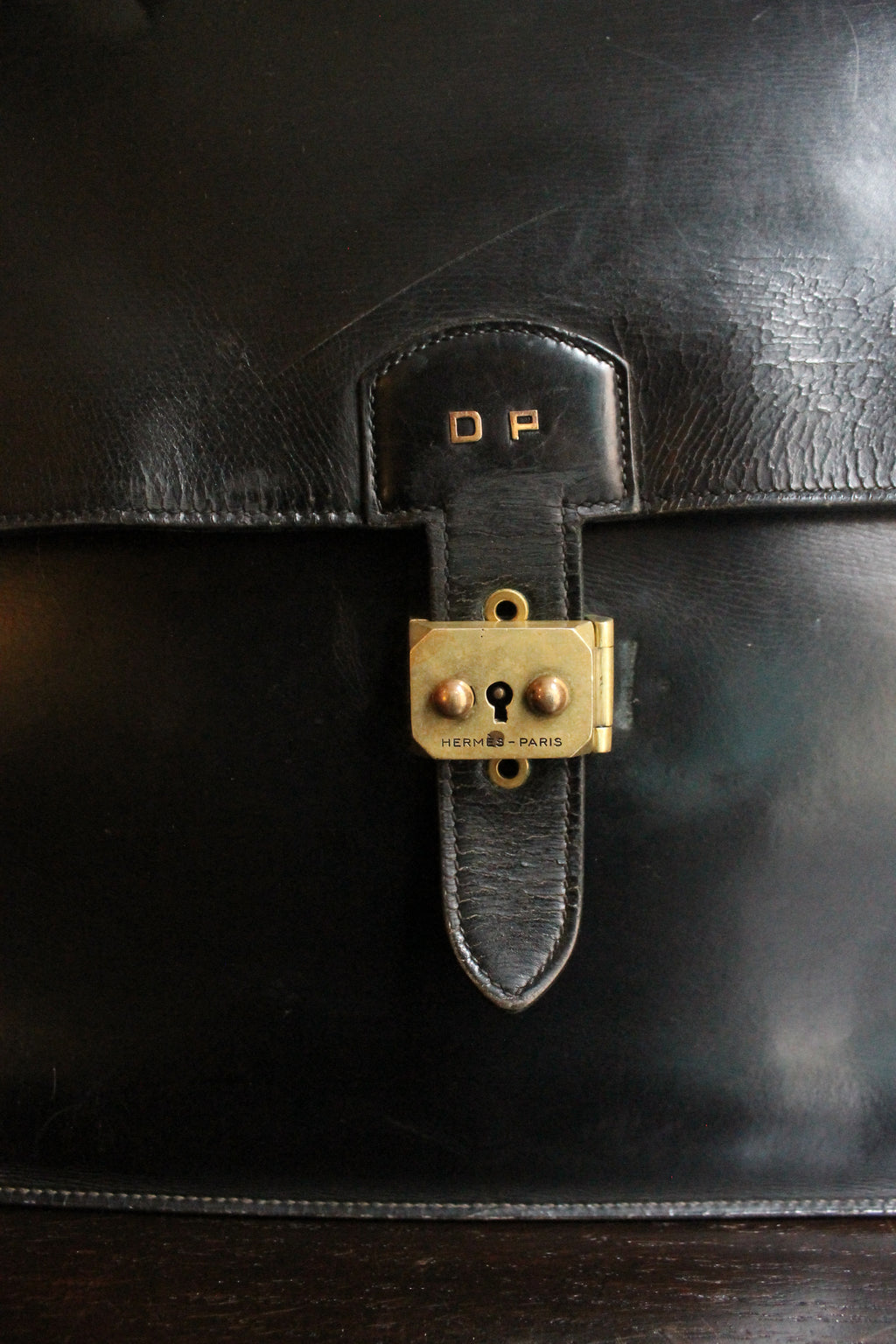 Hermès sac à dépêche en cuir noir box