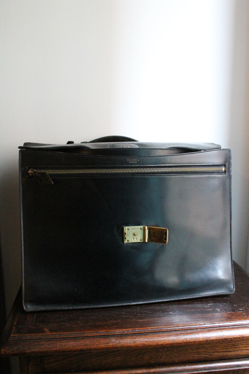 Hermès sac à dépêche en cuir noir box