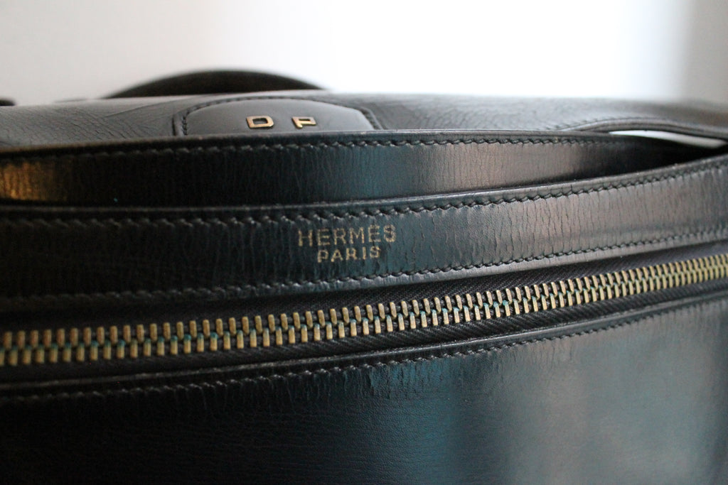Hermès sac à dépêche en cuir noir box