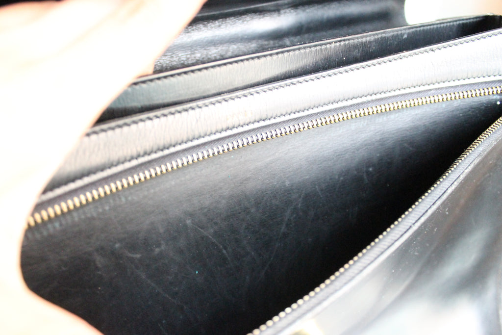 Hermès sac à dépêche en cuir noir box