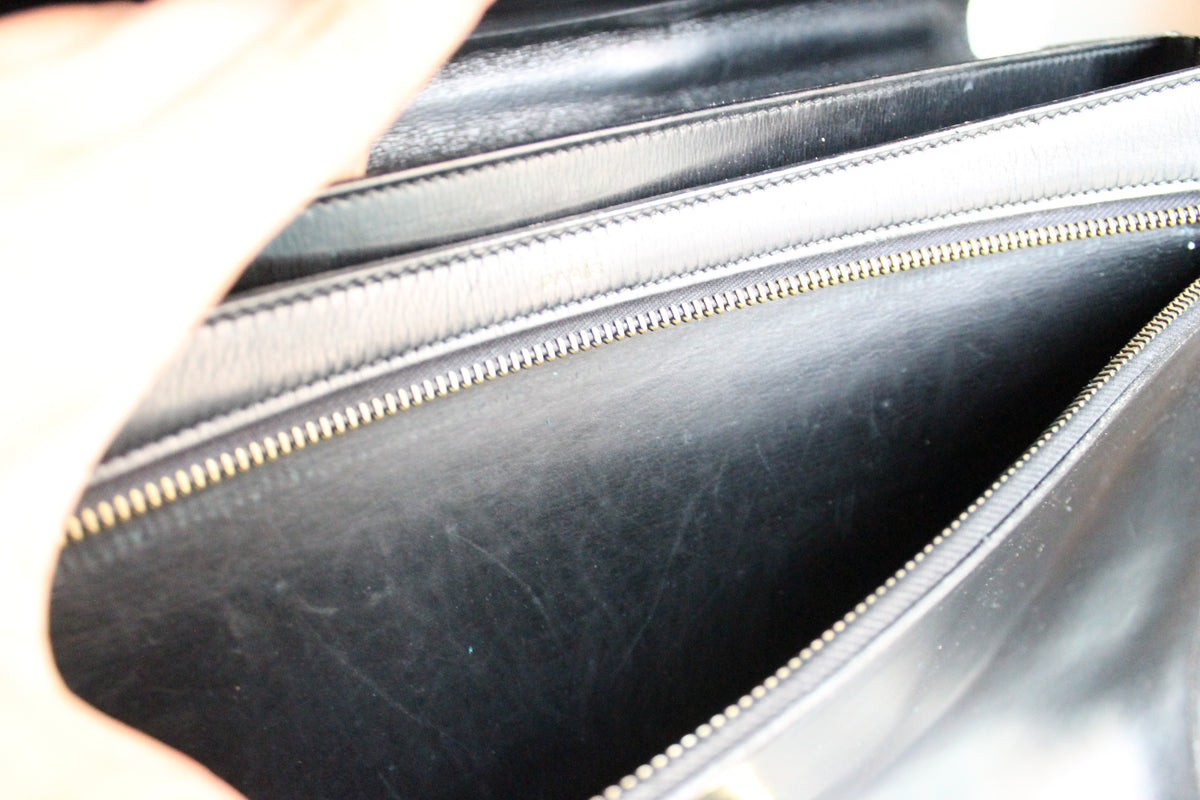 Hermès sac à dépêche en cuir noir box
