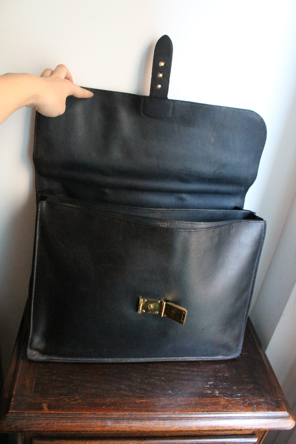 Hermès sac à dépêche en cuir noir