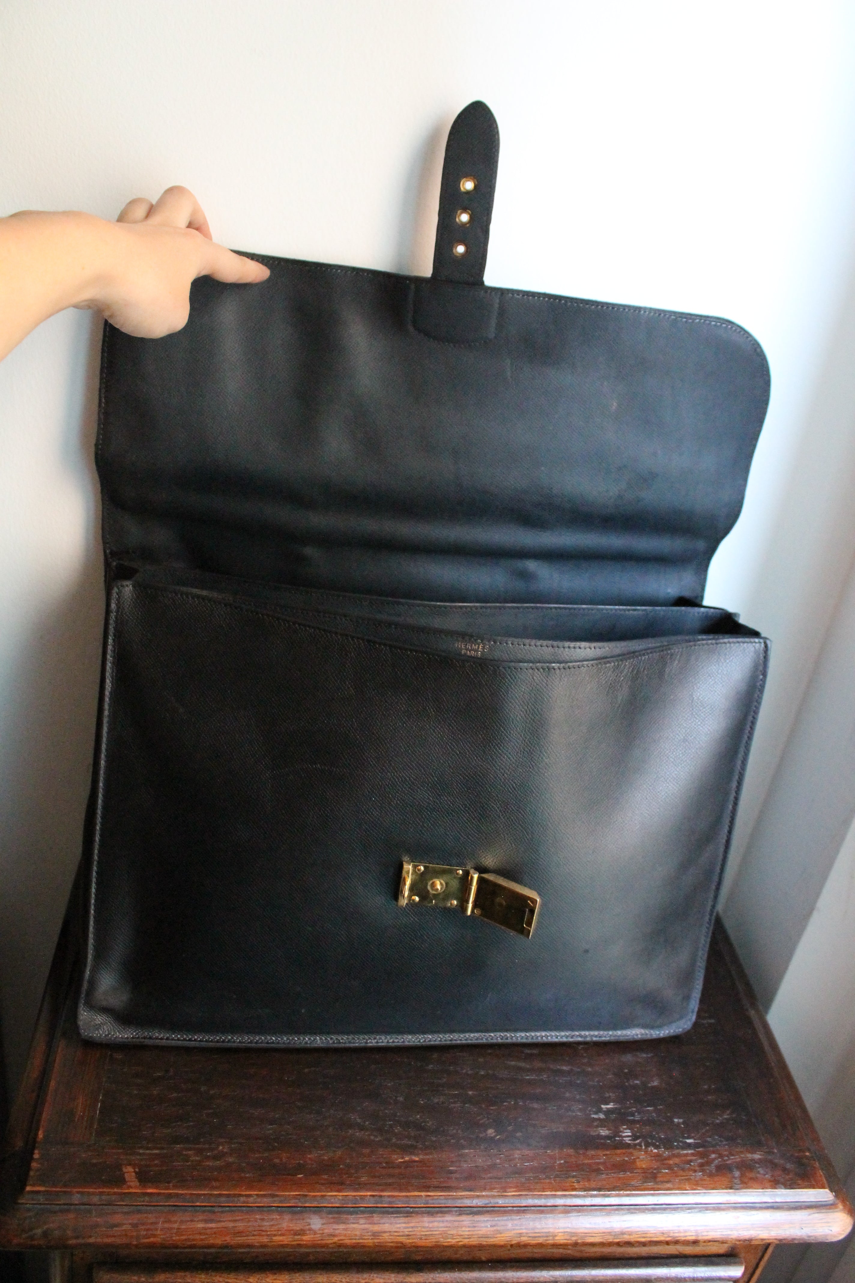 Hermès sac à dépêche en cuir noir