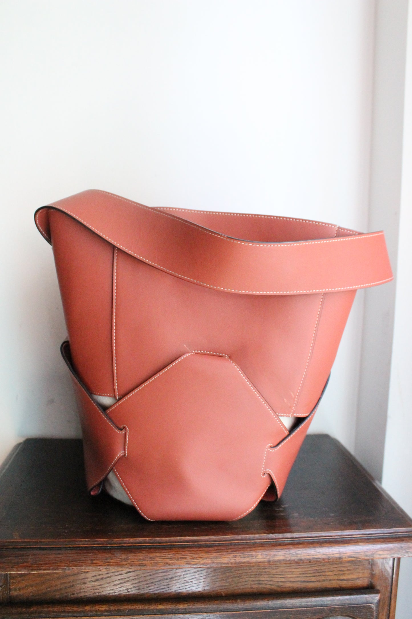 Sac seau Céline rose foncé en cuir et toile