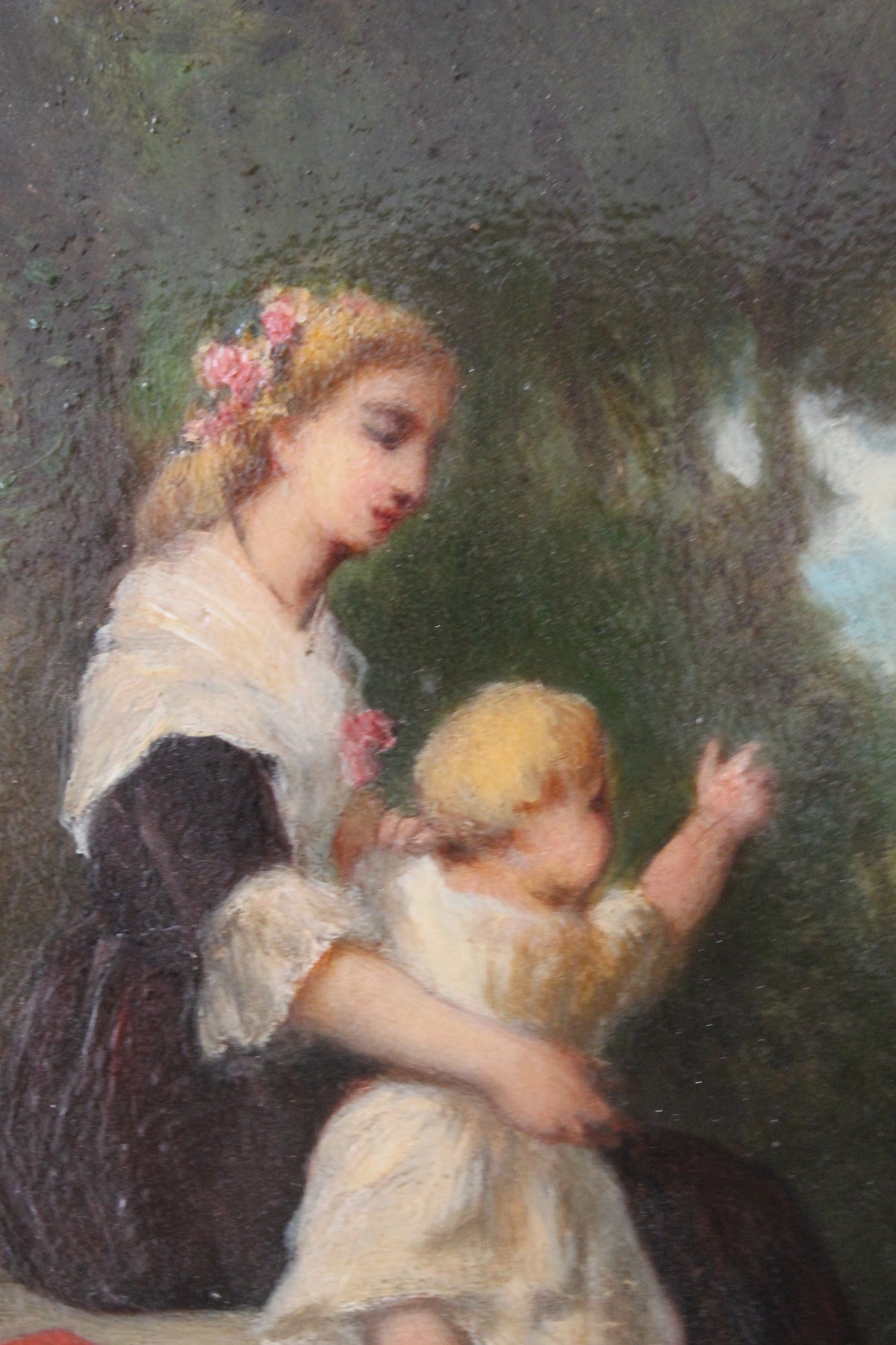 Jean-Baptiste Marie Fouque (1819 - 1880) "Promenade au jardin" huile sur panneau