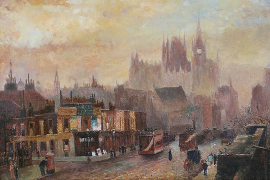 Peinture à l'huile début XXe siècle représentant la ville de Londres