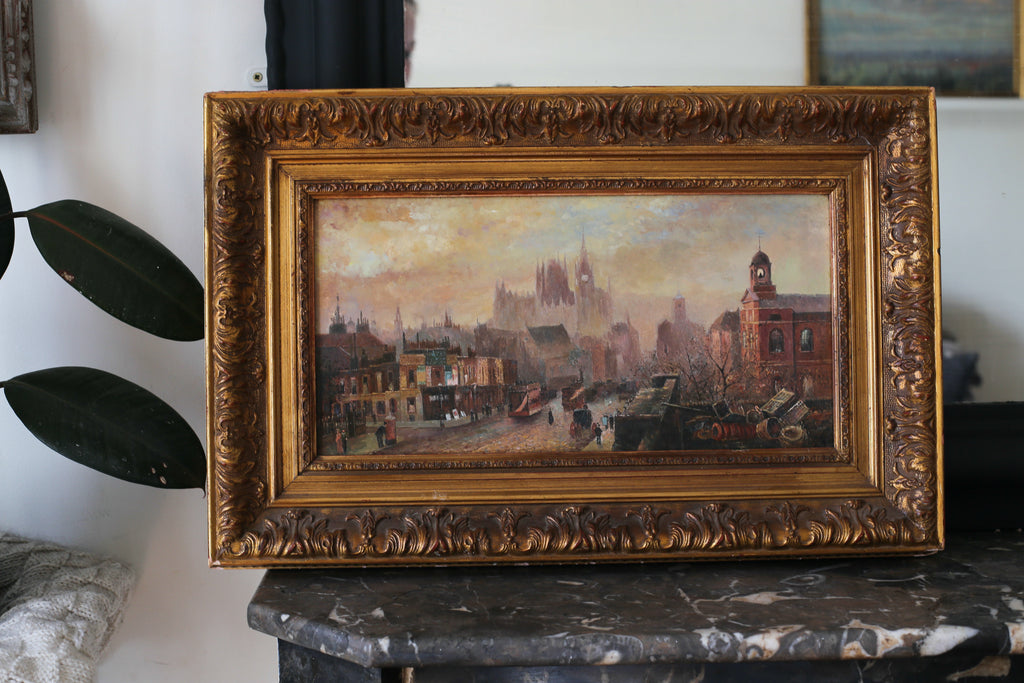 Peinture à l'huile début XXe siècle représentant la ville de Londres