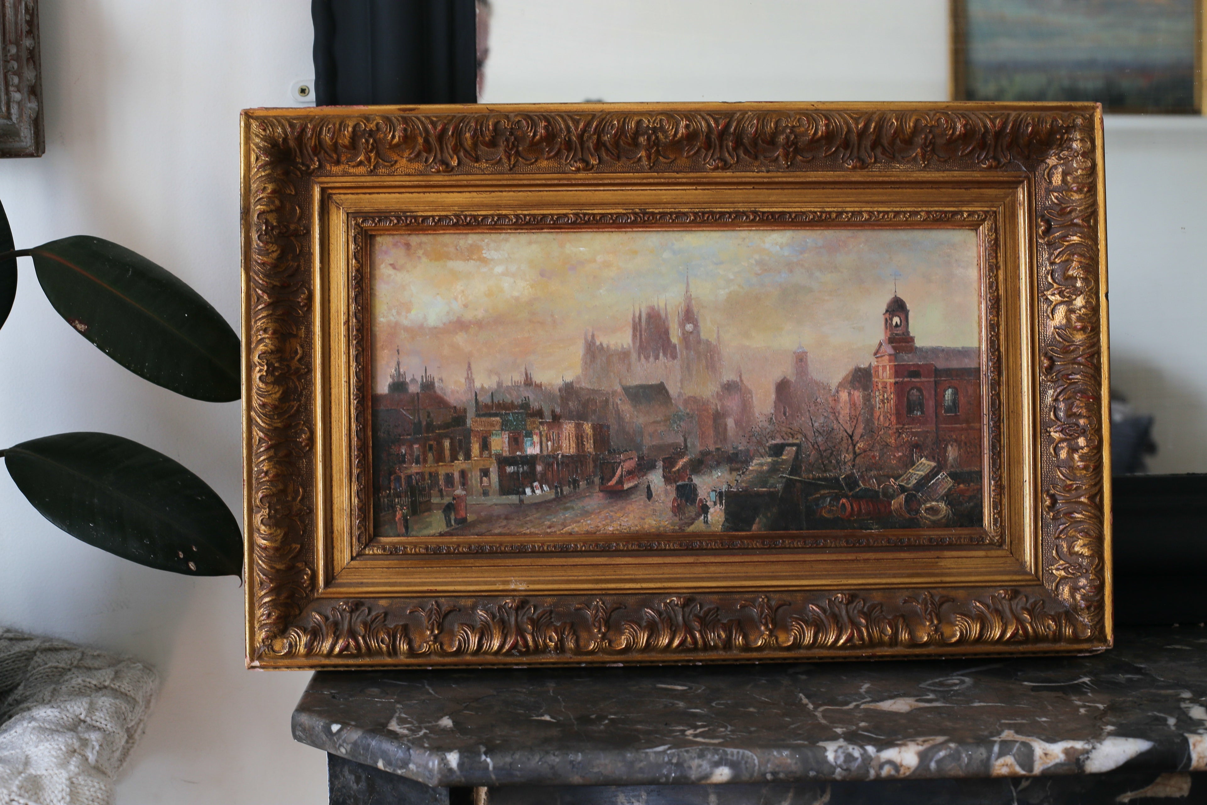 Peinture à l'huile début XXe siècle représentant la ville de Londres