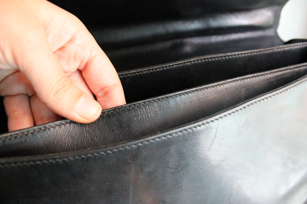 Hermès sac à dépêche en cuir noir box