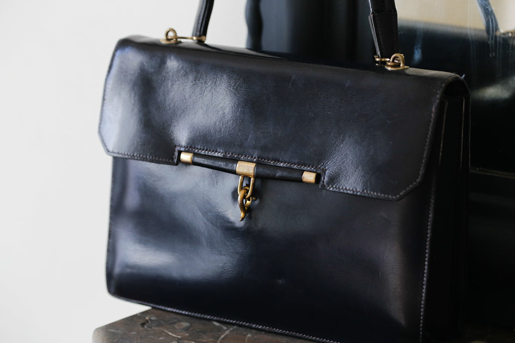 Hermès sac à main en cuir box bleu modèle Palonnier