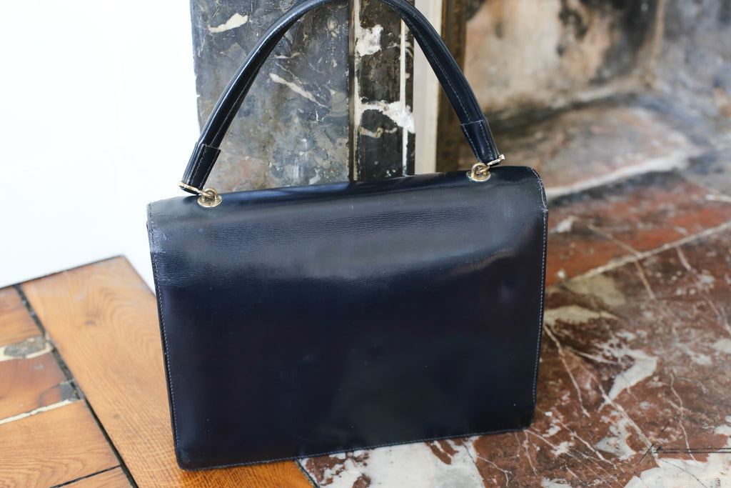Hermès sac à main en cuir box bleu modèle Palonnier
