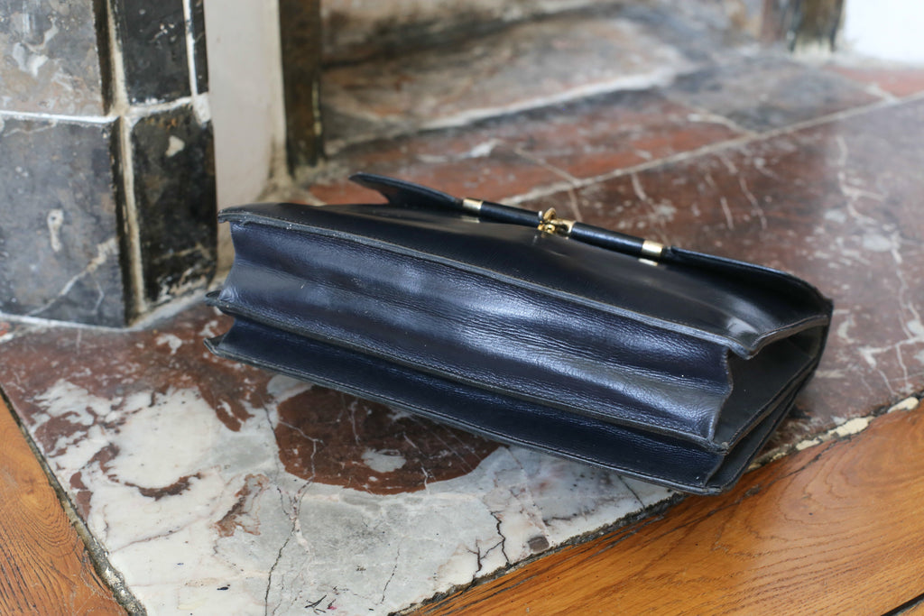 Hermès sac à main en cuir box bleu modèle Palonnier