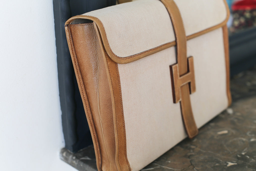 Hermès pochette en toile et cuir grainé modèle Jige