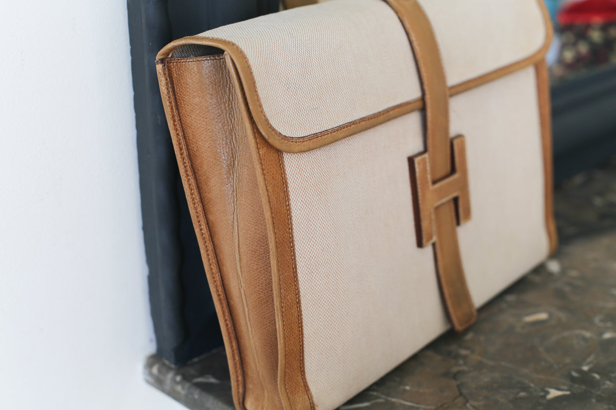 Hermès pochette en toile et cuir grainé modèle Jige
