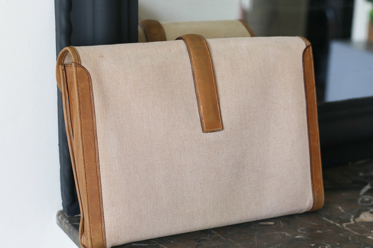 Hermès pochette en toile et cuir grainé modèle Jige