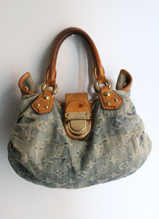 Louis Vuitton sac à main modèle Pleaty en denim bleu et cuir