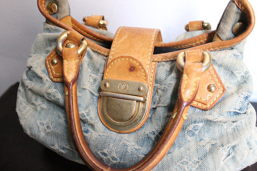 Louis Vuitton sac à main modèle Pleaty en denim bleu et cuir