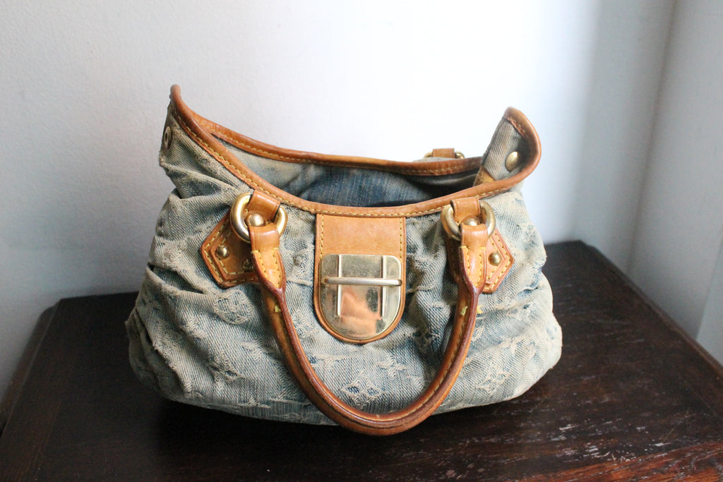 Louis Vuitton sac à main modèle Pleaty en denim bleu et cuir