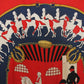Hermès carré en soie rouge et bleu marine modèle "Manège"