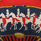 Hermès carré en soie rouge et bleu marine modèle "Manège"