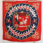 Hermès carré en soie rouge et bleu marine modèle "Manège"