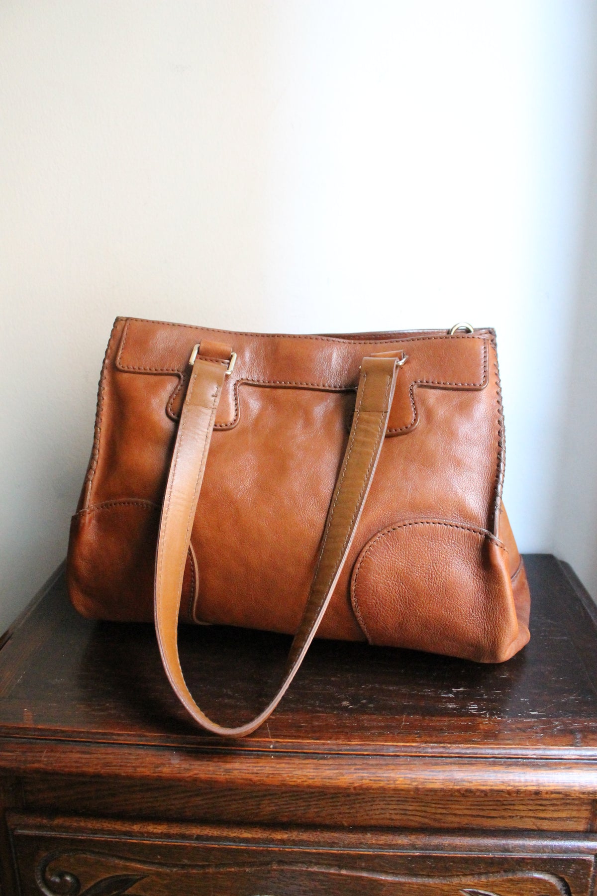 Céline sac à main modèle "Orlov" en cuir camel
