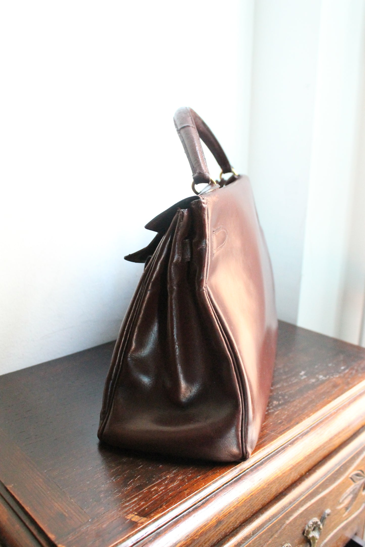 Hermès Paris sac Kelly 32 en cuir box bordeaux vintage