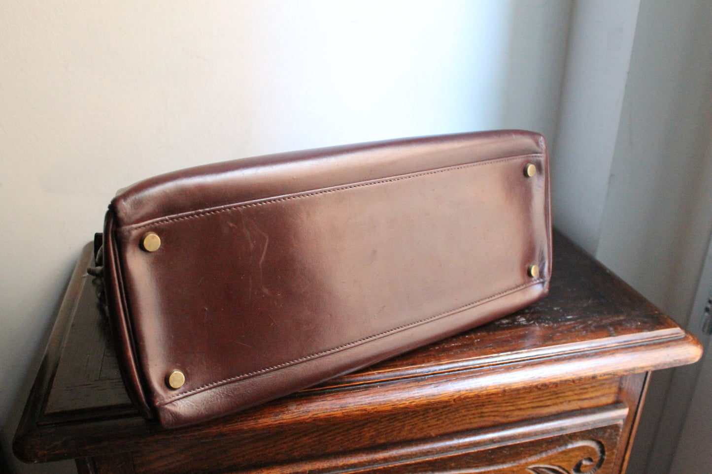 Hermès Paris sac Kelly 32 en cuir box bordeaux vintage