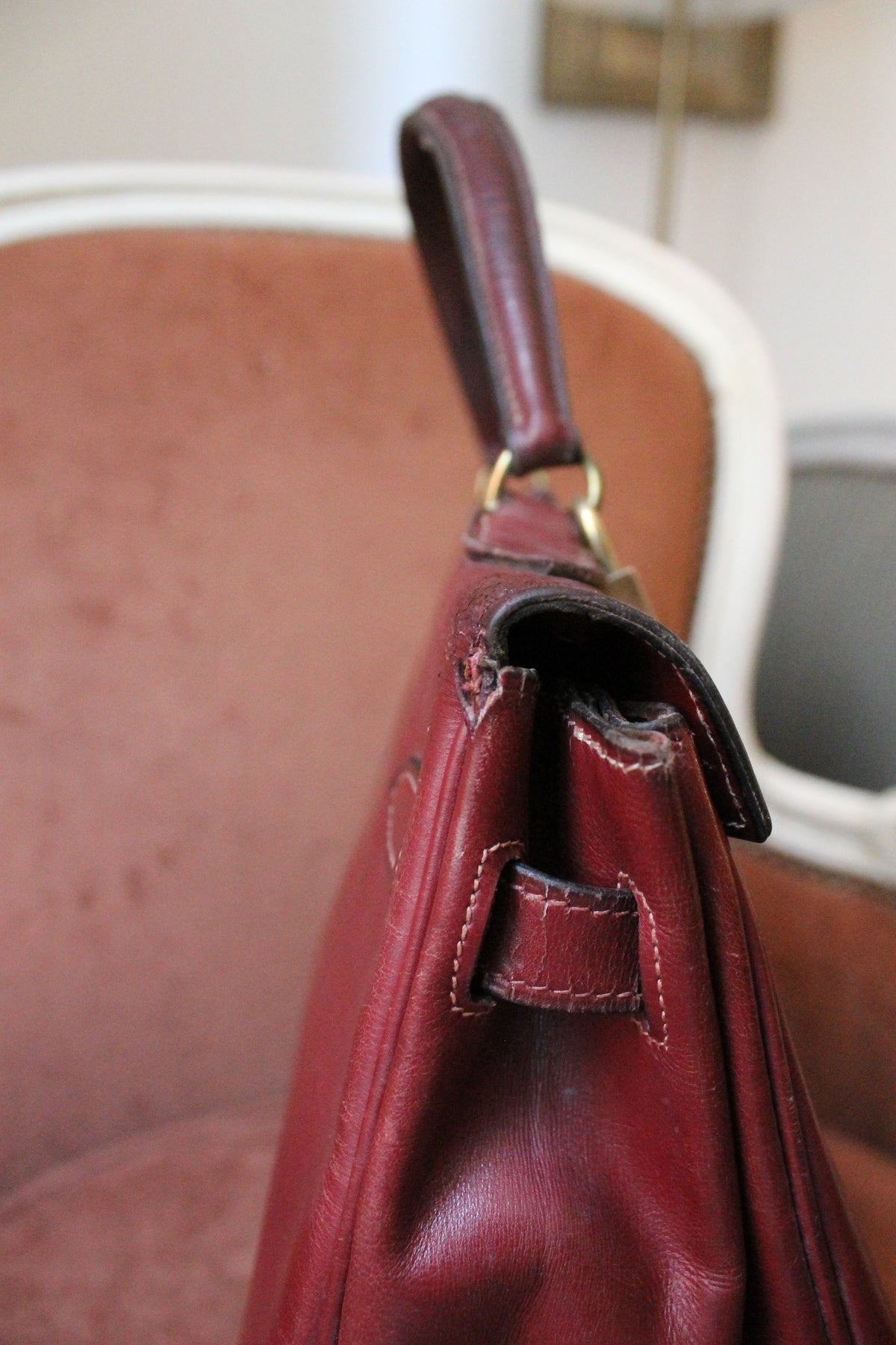 Hermès sac à main modèle Kelly 35 vintage en cuir box bordeaux