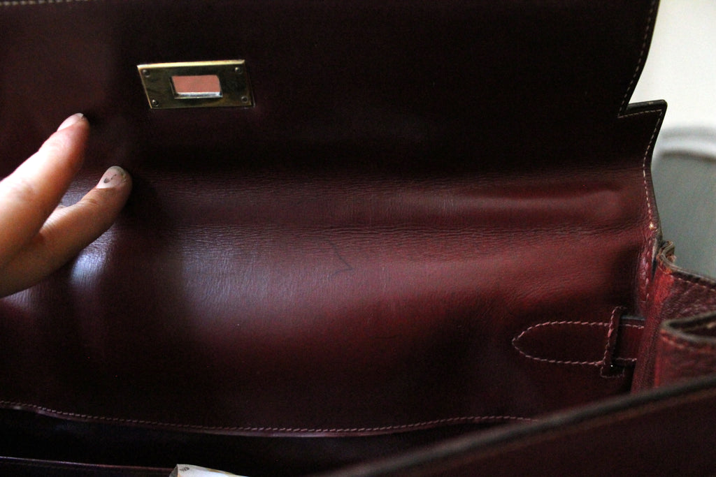 Hermès sac à main modèle Kelly 35 vintage en cuir box bordeaux